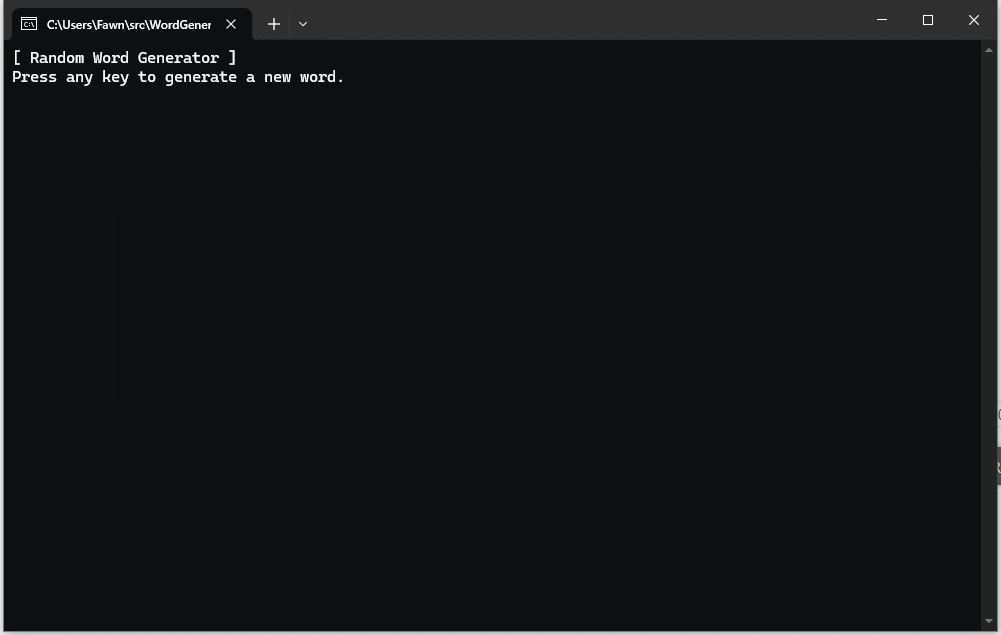 WordGenerator running interactively in a terminal